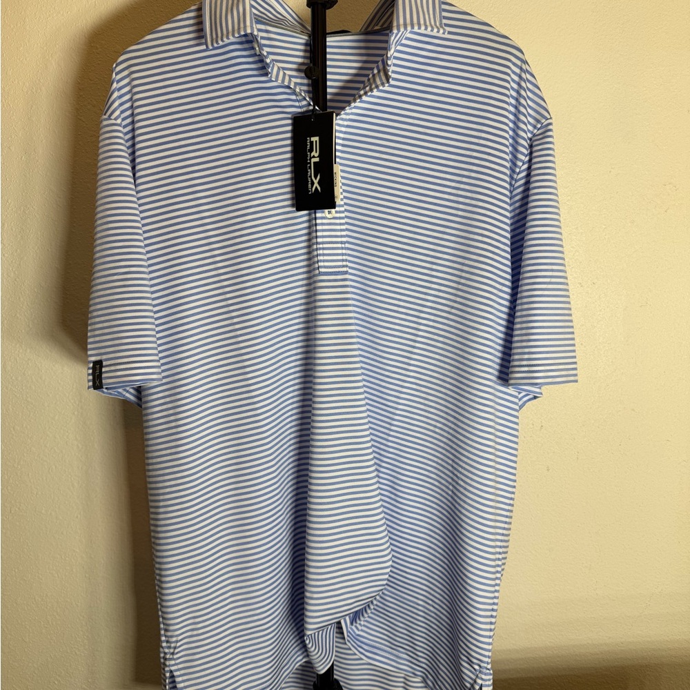 Polo by Ralph Lauren RLX Wicking Stretch Blue and White Striped Polo Shirt